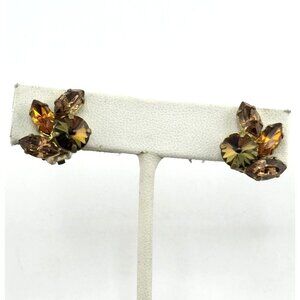 Vintage made in Austria brown rhinestone clip on earrings